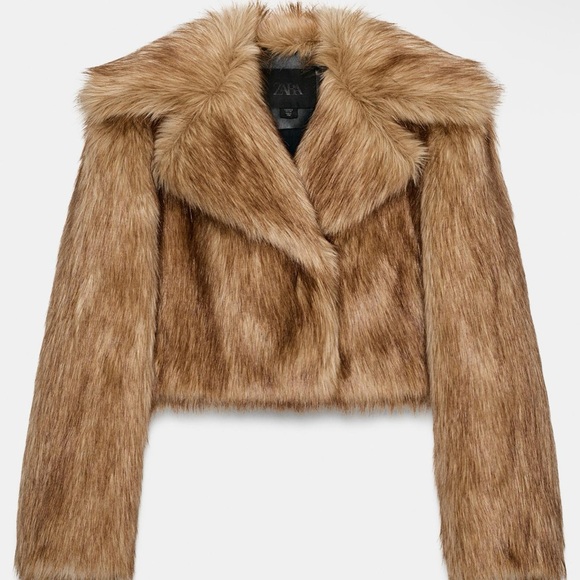 Zara Women's golden tan Brown Faux Fur Coat Sz M - Picture 8 of 11